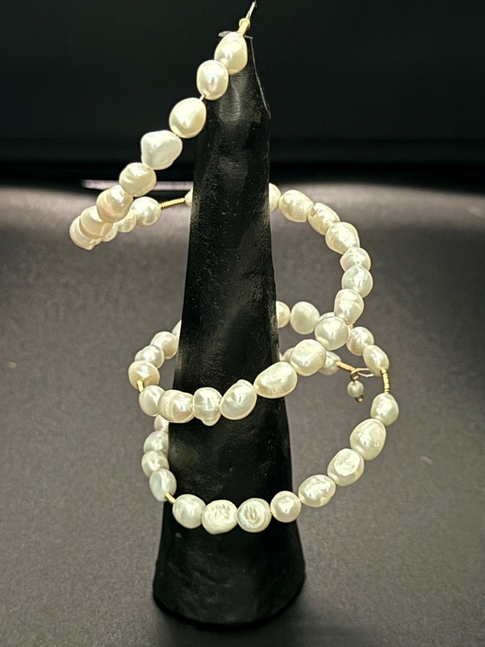 Lustrous White Freshwater Pearl Wrap Bracelet with Gold Accents